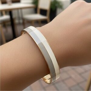 Grey and White Bangle Bracelet With Gold-Tone Accents